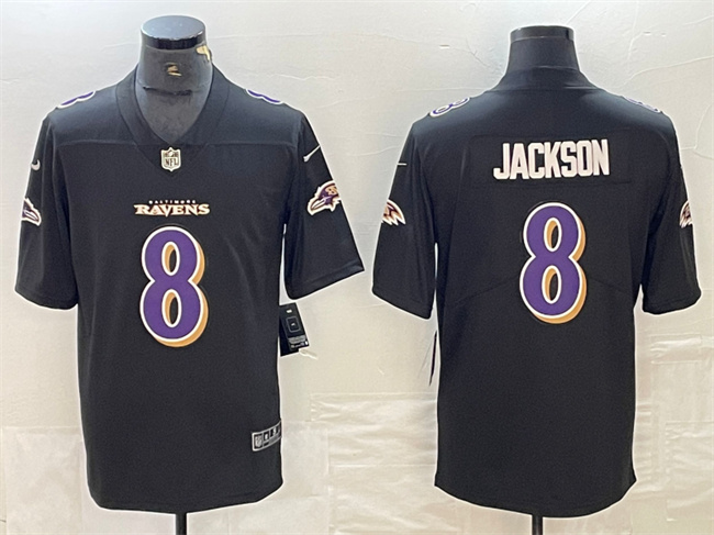 Men's Baltimore Ravens #8 Lamar Jackson Black Vapor Limited Football Stitched Jersey